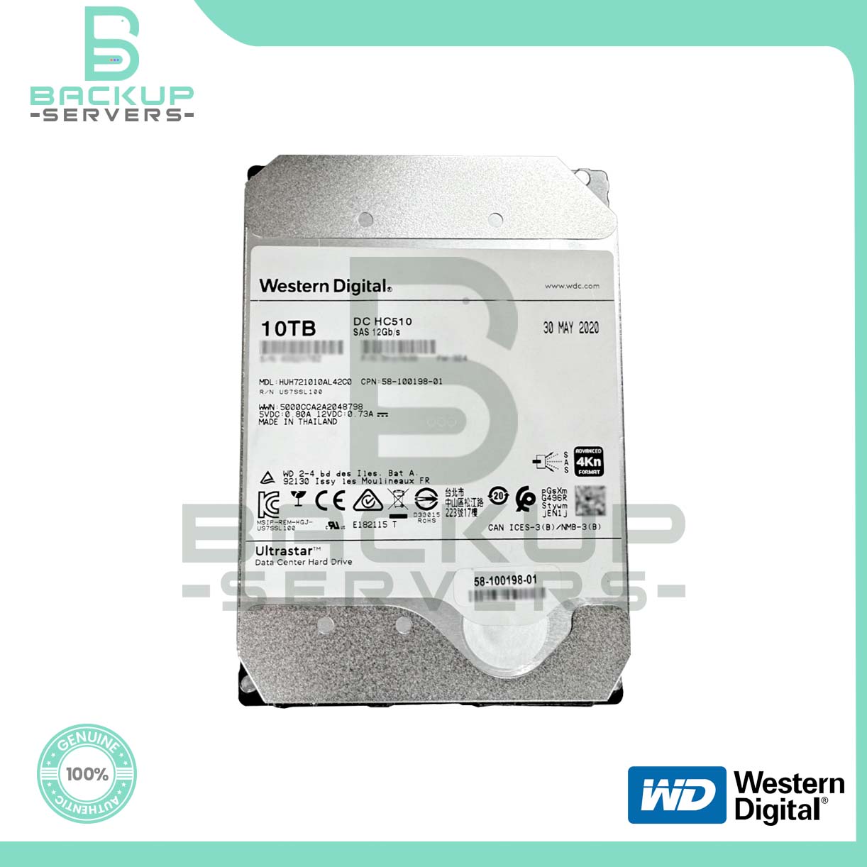 HUH721010AL42C0 HGST/WD Ultrastar 10TB 0F27639 7200RPM SAS 12Gb/s